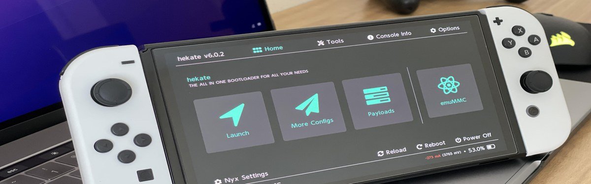 Modded Nintendo Switch showing Hekate bootloader